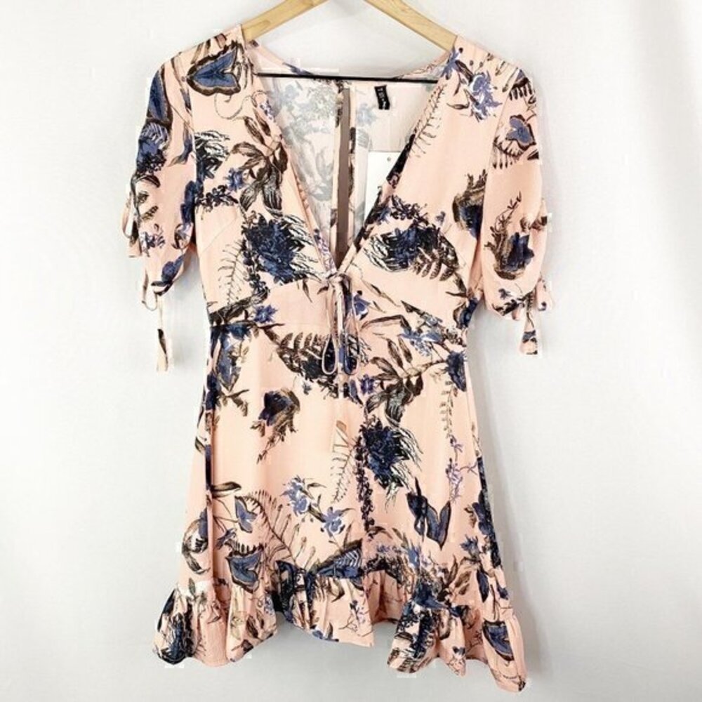 ZC Woman Plunge Neckline Floral Dress Pink Size Small‎ Pink Blue